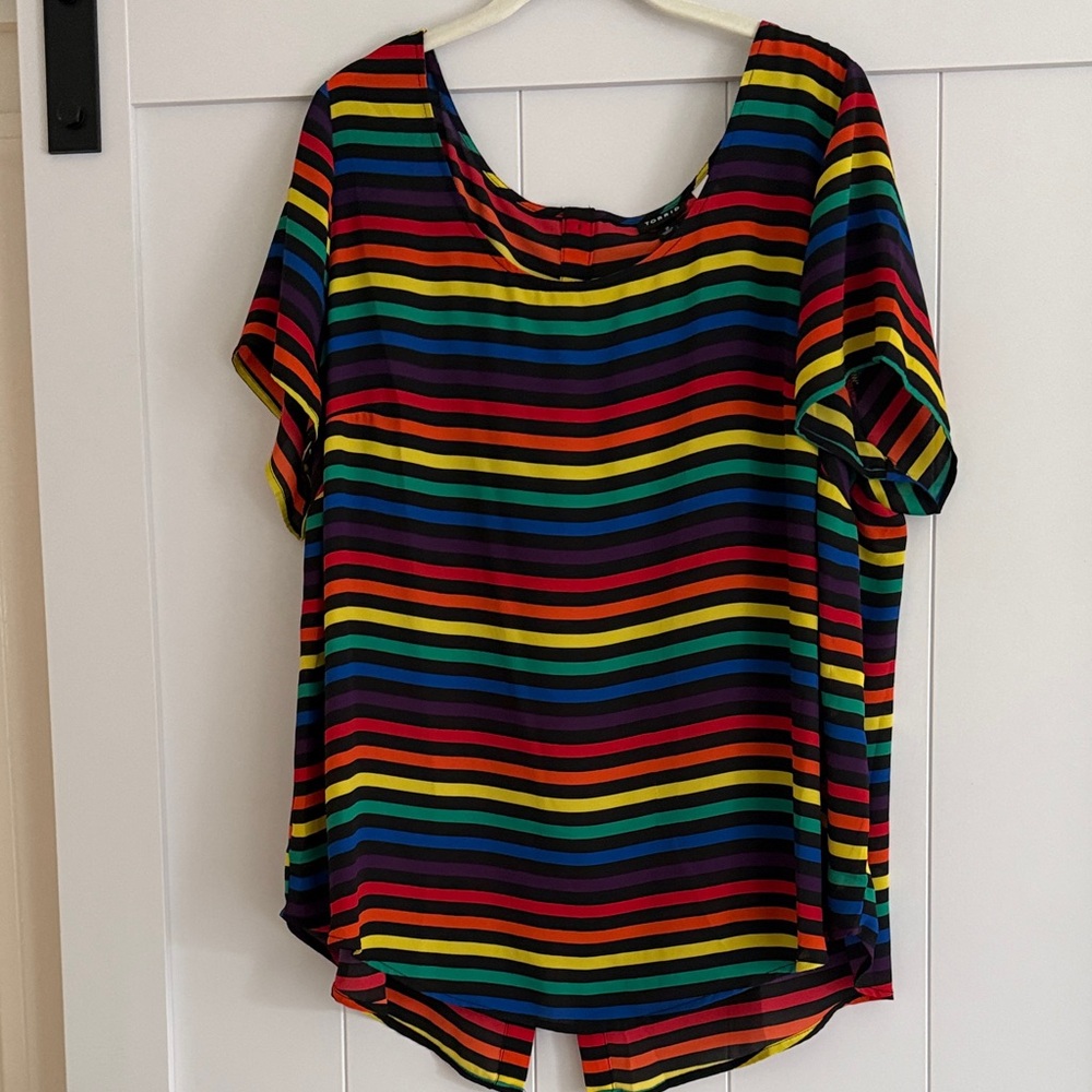 Torrid Rainbow Striped Short Sleeve Top